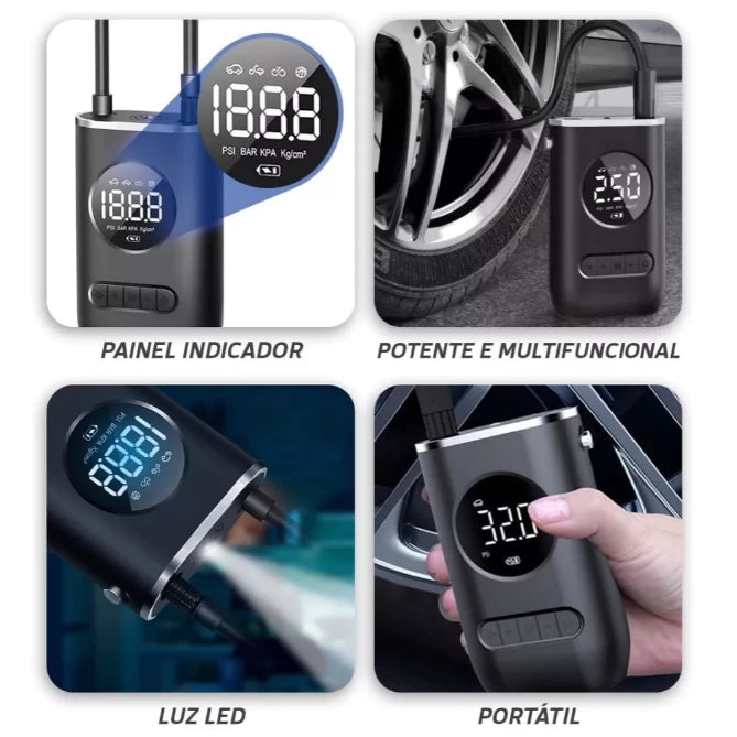 Mini Compressor de Ar Portátil Bomba De Encher Pneu Compressor Pneu Carro Recarregável Digital