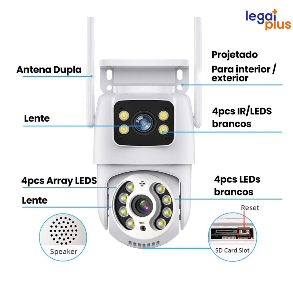 Câmera De Segurança Lente Dupla ICSEE IP66 Wi-Fi 360° Sensor Movimento Visão Noturna 2 em 1 Fixa + Giratória