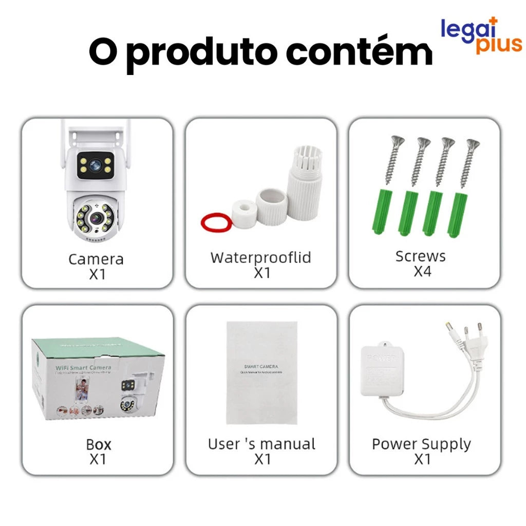 Câmera De Segurança Lente Dupla ICSEE IP66 Wi-Fi 360° Sensor Movimento Visão Noturna 2 em 1 Fixa + Giratória