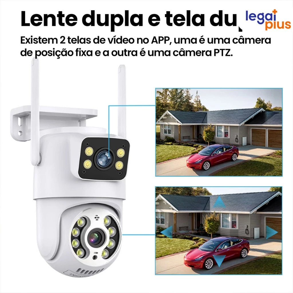Câmera De Segurança Lente Dupla ICSEE IP66 Wi-Fi 360° Sensor Movimento Visão Noturna 2 em 1 Fixa + Giratória