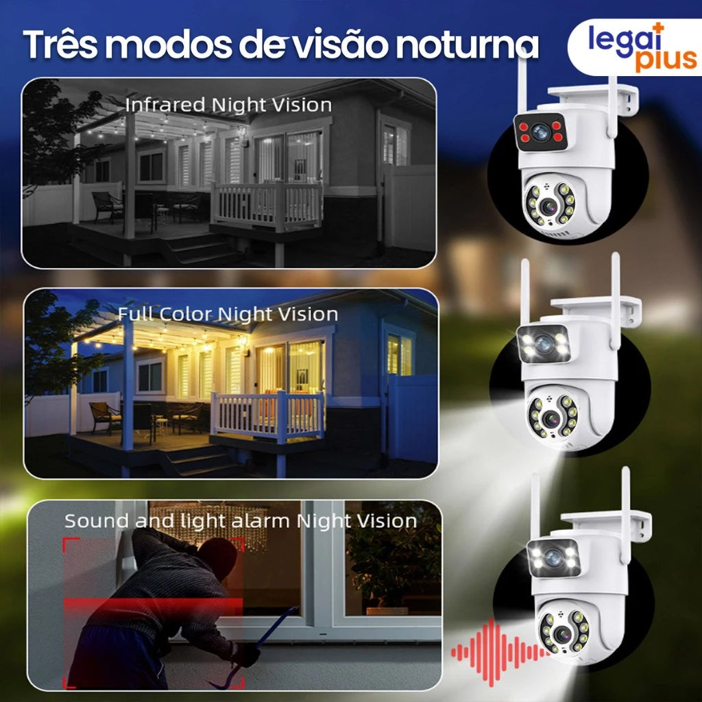 Câmera De Segurança Lente Dupla ICSEE IP66 Wi-Fi 360° Sensor Movimento Visão Noturna 2 em 1 Fixa + Giratória
