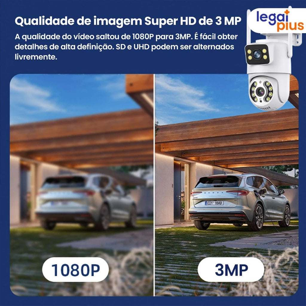Câmera De Segurança Lente Dupla ICSEE IP66 Wi-Fi 360° Sensor Movimento Visão Noturna 2 em 1 Fixa + Giratória