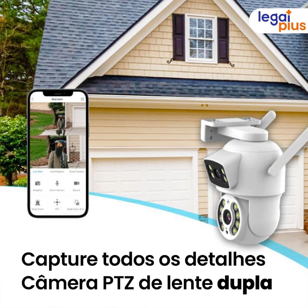 Câmera De Segurança Lente Dupla ICSEE IP66 Wi-Fi 360° Sensor Movimento Visão Noturna 2 em 1 Fixa + Giratória