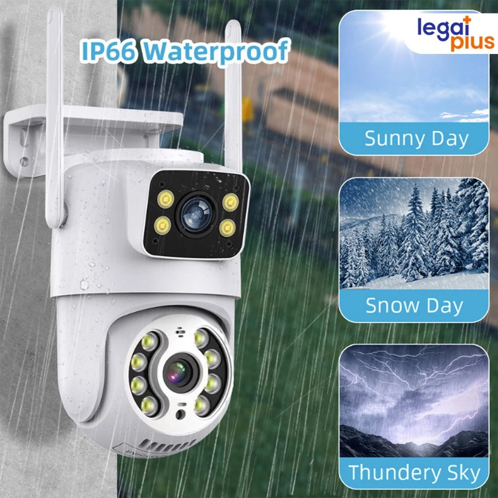 Câmera De Segurança Lente Dupla ICSEE IP66 Wi-Fi 360° Sensor Movimento Visão Noturna 2 em 1 Fixa + Giratória