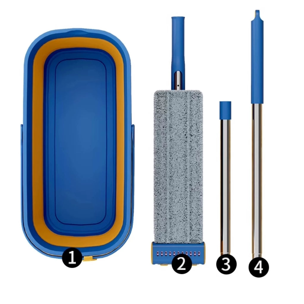 KIT Esfregão - Limpa SEM ENXÁGUE (Seco/Úmido) + Balde Dobrável com Raspador (Absorve Tudo!) - Kit com 09 Itens
