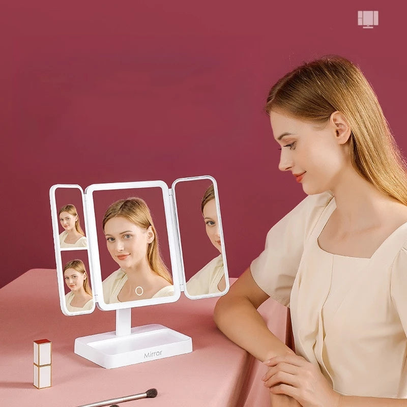 Espelho Maquiagem Aumento 2x/3x Camarim Iluminação Led Dobrável
