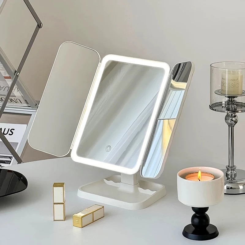 Espelho Maquiagem Aumento 2x/3x Camarim Iluminação Led Dobrável