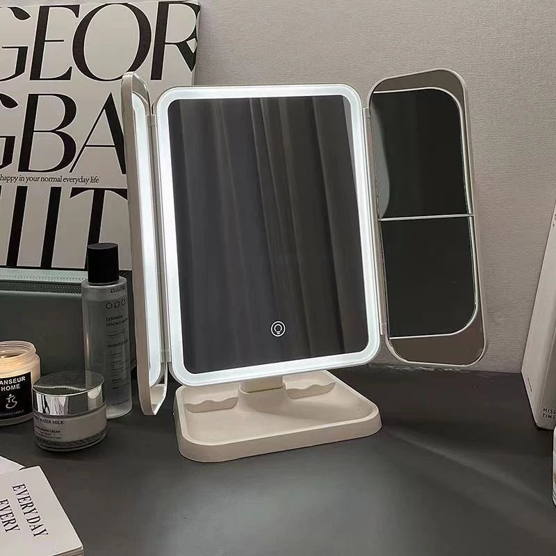 Espelho Maquiagem Aumento 2x/3x Camarim Iluminação Led Dobrável