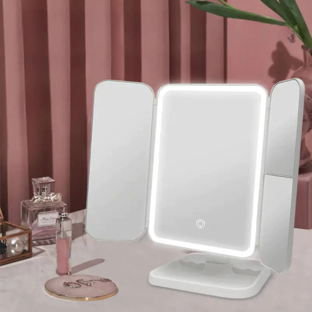 Espelho Maquiagem Aumento 2x/3x Camarim Iluminação Led Dobrável