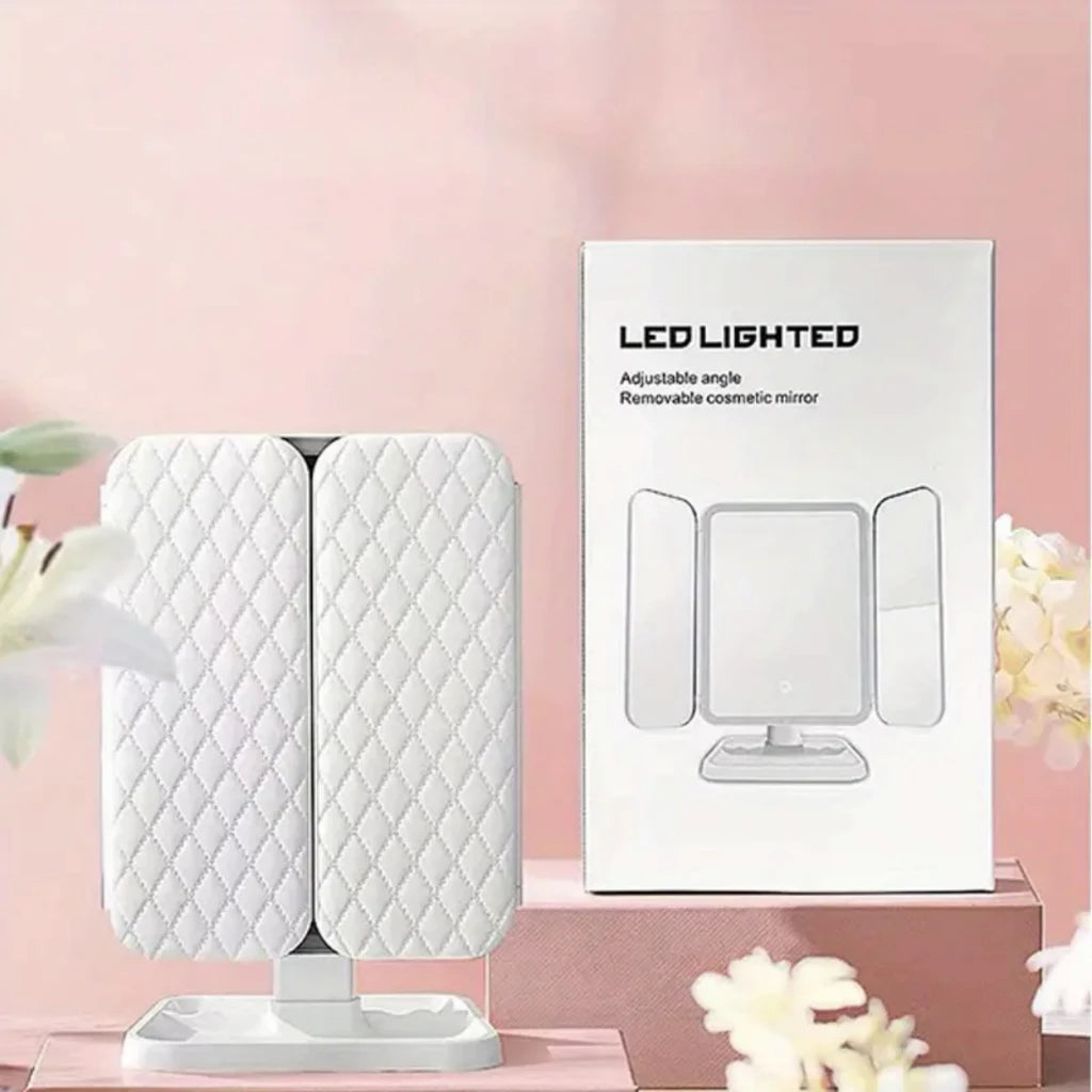 Espelho Maquiagem Aumento 2x/3x Camarim Iluminação Led Dobrável
