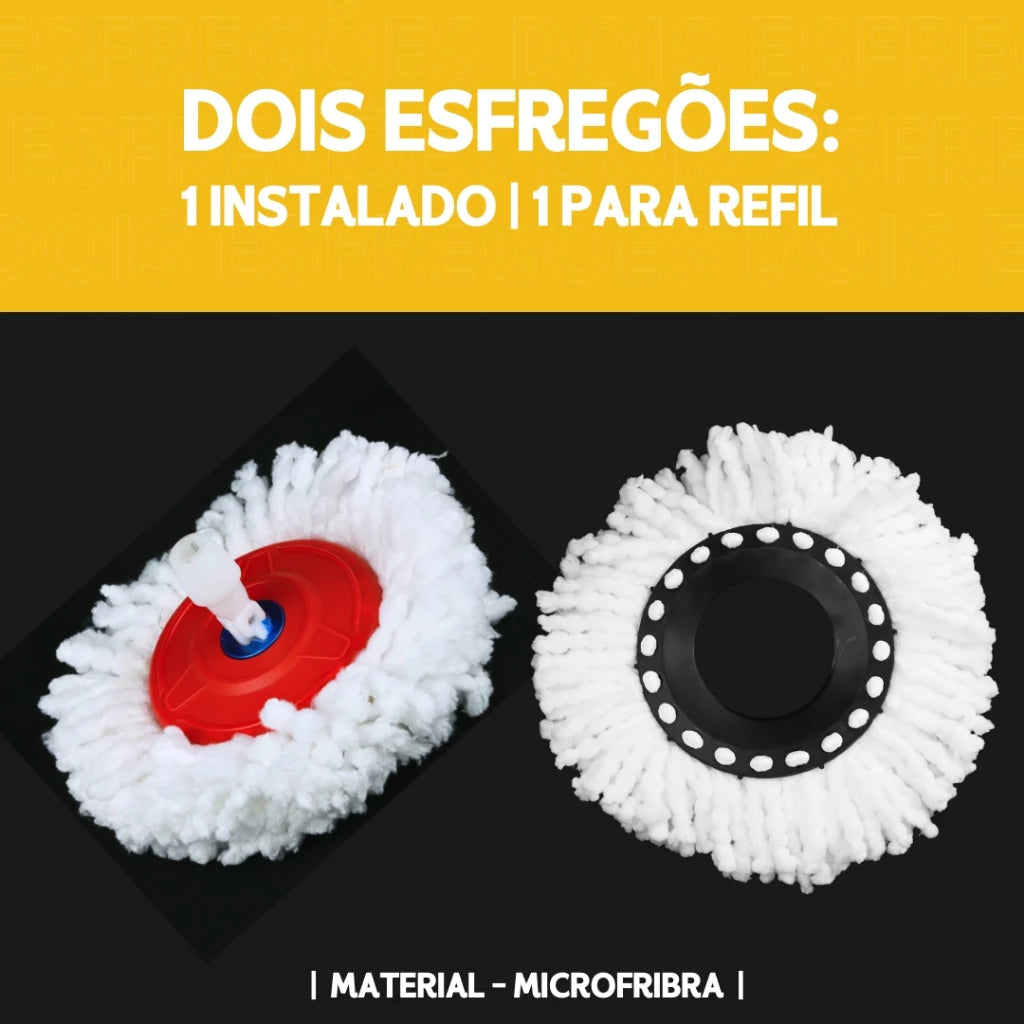 Mop Giratorio Com cabo de 140 cm Cesto Em Inox Rodinhas - Balde Centrífuga - Com 2 Refil