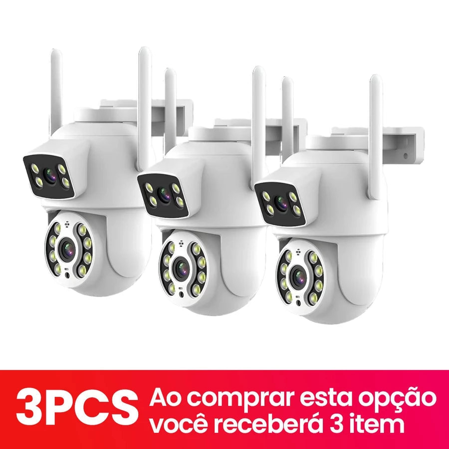 Câmera De Segurança Lente Dupla ICSEE IP66 Wi-Fi 360° Sensor Movimento Visão Noturna 2 em 1 Fixa + Giratória