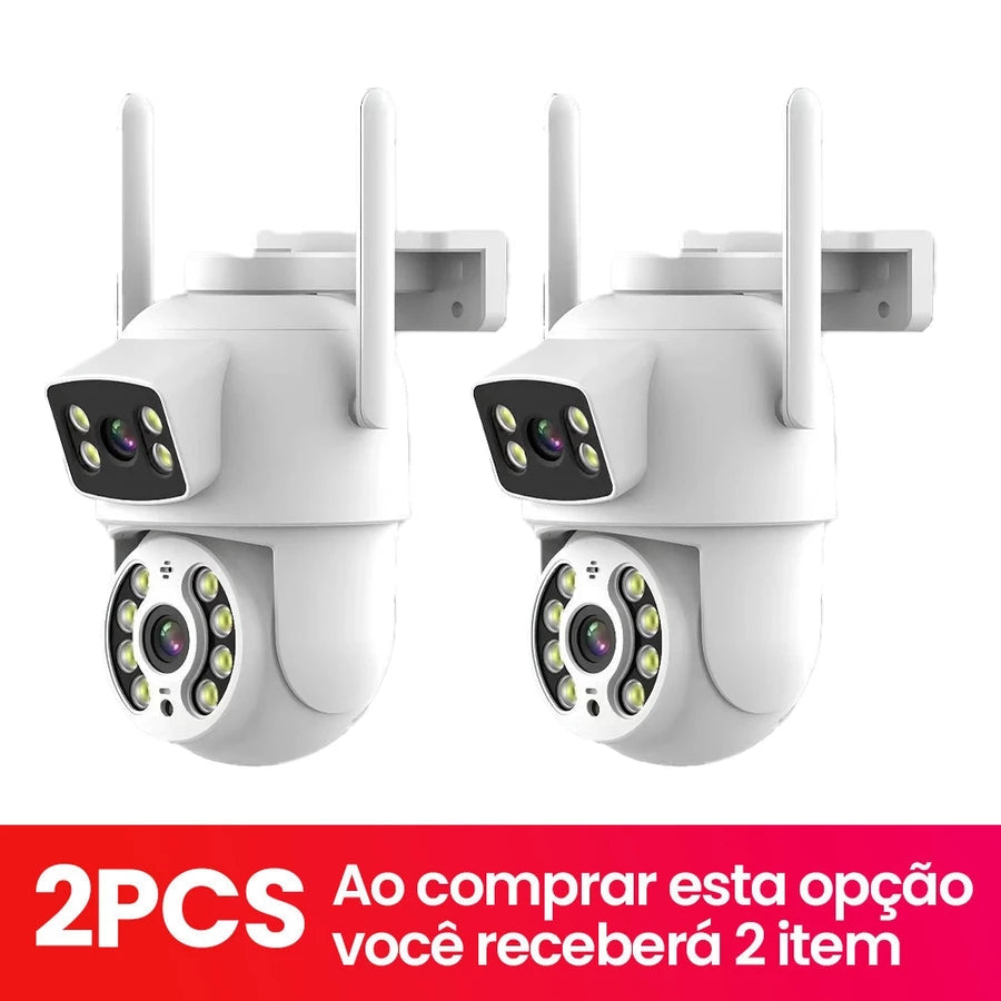 Câmera De Segurança Lente Dupla ICSEE IP66 Wi-Fi 360° Sensor Movimento Visão Noturna 2 em 1 Fixa + Giratória