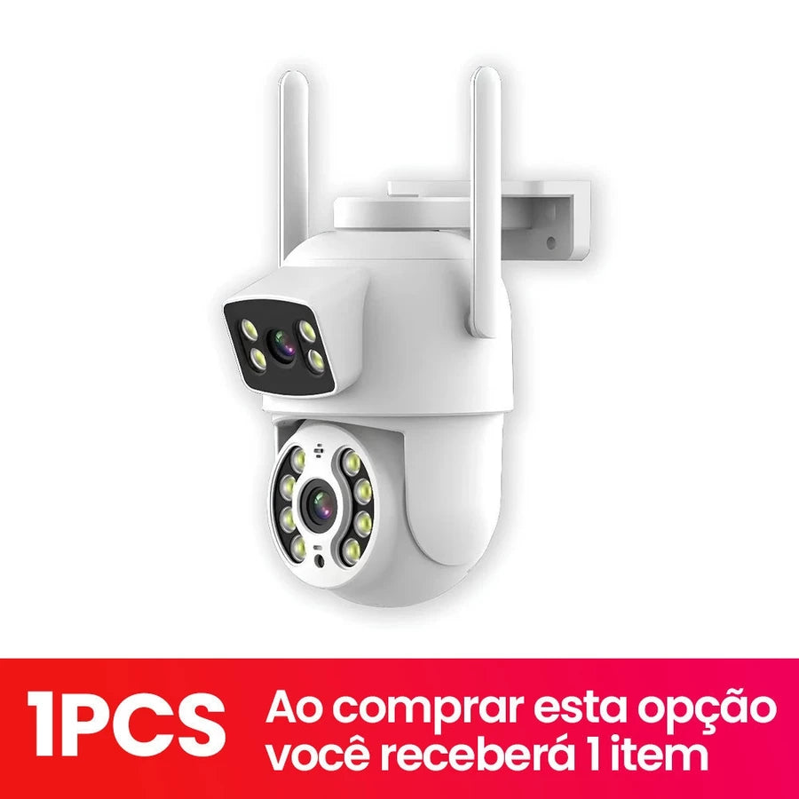 Câmera De Segurança Lente Dupla ICSEE IP66 Wi-Fi 360° Sensor Movimento Visão Noturna 2 em 1 Fixa + Giratória