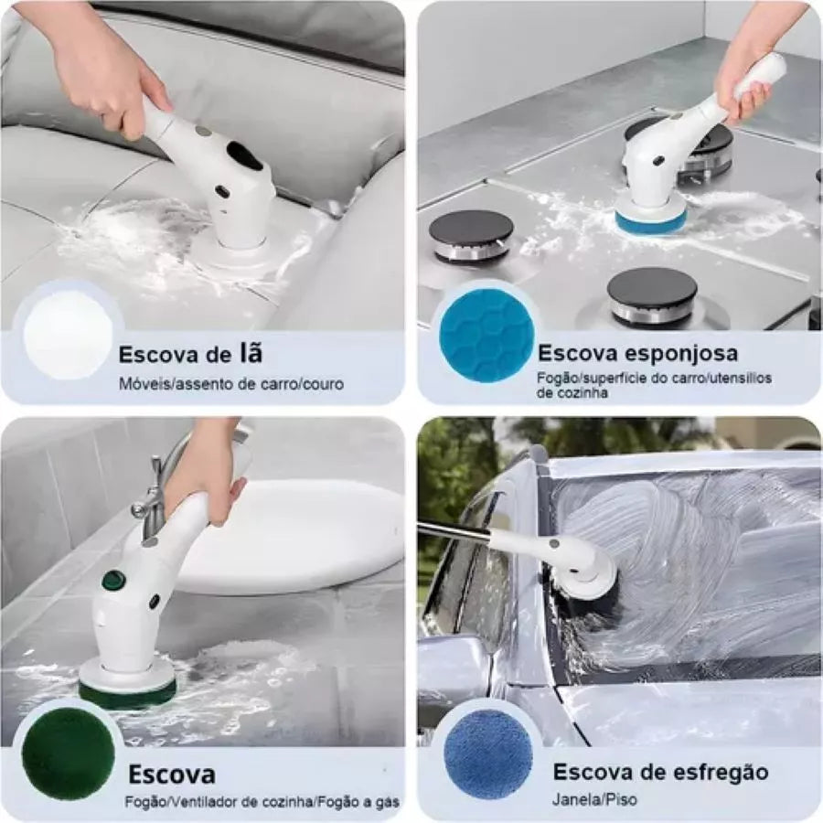 Escova Esfregão De Limpeza 9 Em 1 Mop Elétrico Multiuso Recarregável Sem Fio Giratório 360 Com Cabo Alongador