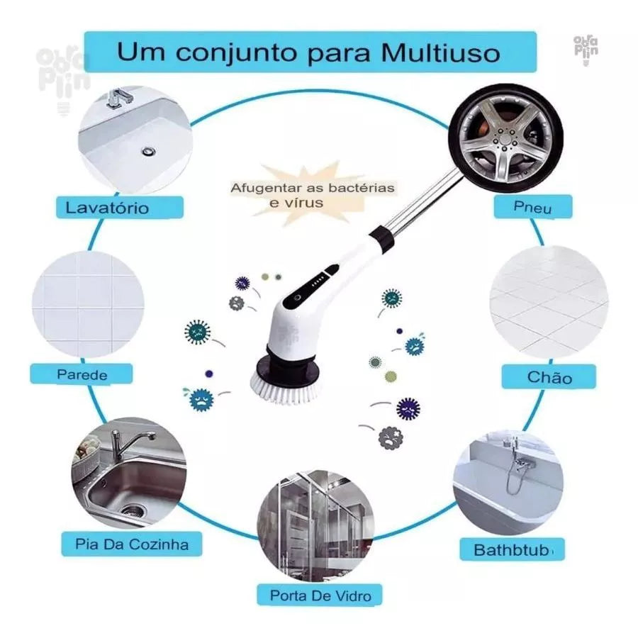 Escova Esfregão De Limpeza 9 Em 1 Mop Elétrico Multiuso Recarregável Sem Fio Giratório 360 Com Cabo Alongador