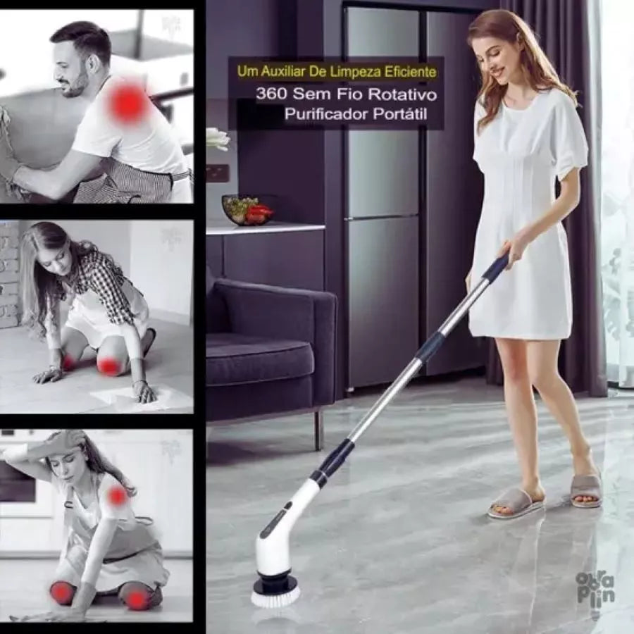Escova Esfregão De Limpeza 9 Em 1 Mop Elétrico Multiuso Recarregável Sem Fio Giratório 360 Com Cabo Alongador