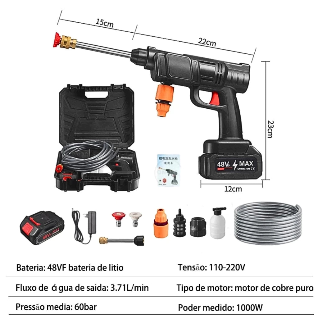 Lavajato 48V Pistola Lavadora Portátil De Alta Pressão Recarregável Carros e Jardins Pistola Residencial Bivolt