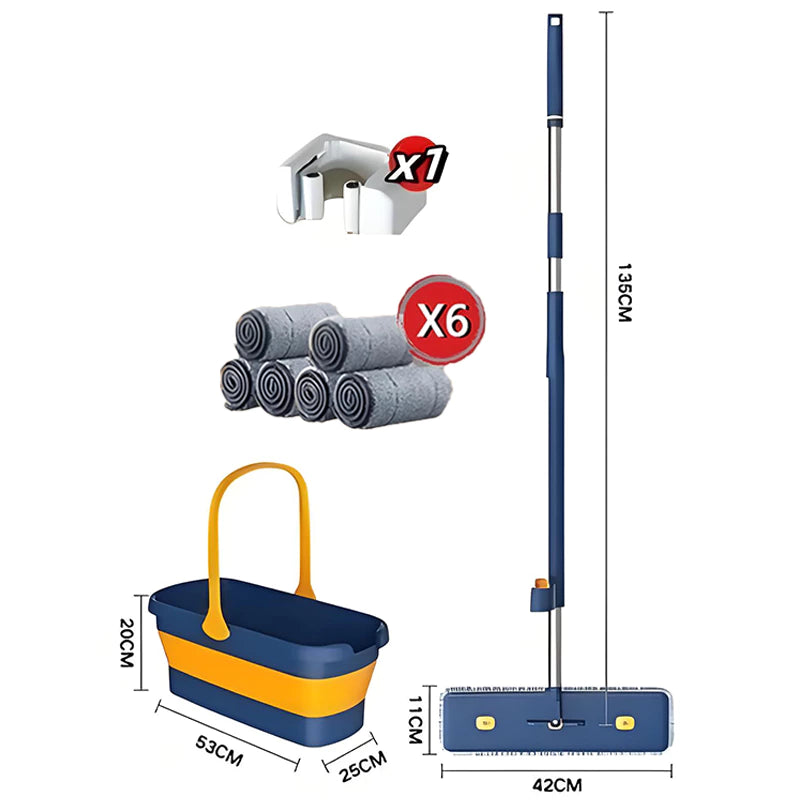 KIT Esfregão - Limpa SEM ENXÁGUE (Seco/Úmido) + Balde Dobrável com Raspador (Absorve Tudo!) - Kit com 09 Itens