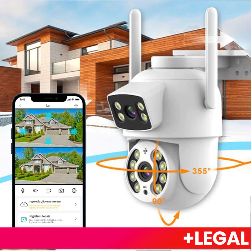 Câmera De Segurança Lente Dupla ICSEE IP66 Wi-Fi 360° Sensor Movimento Visão Noturna 2 em 1 Fixa + Giratória