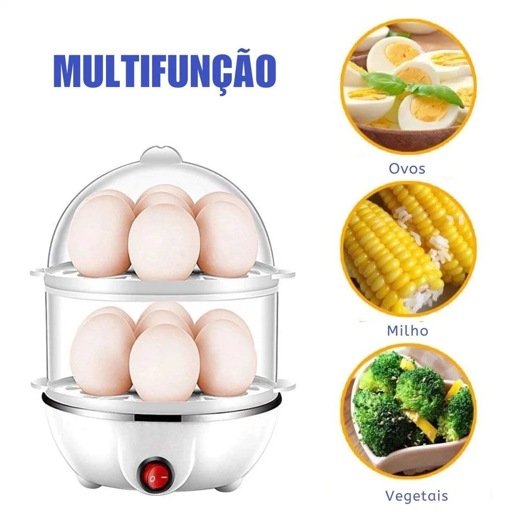 Cozedor Elétrico a Vapor Multifuncional 3 em 1 - Cozinhe Ovos, Legumes, Milho - 110v/220v