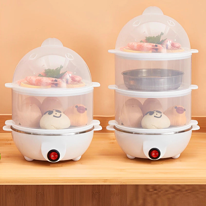 Cozedor Elétrico a Vapor Multifuncional 3 em 1 - Cozinhe Ovos, Legumes, Milho - 110v/220v