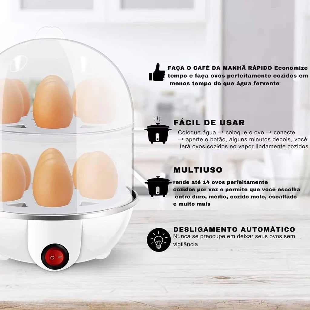 Cozedor Elétrico a Vapor Multifuncional 3 em 1 - Cozinhe Ovos, Legumes, Milho - 110v/220v