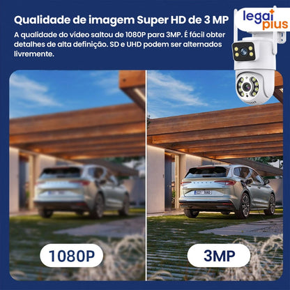 Câmera De Segurança Lente Dupla ICSEE IP66 Wi-Fi 360° Sensor Movimento Visão Noturna 2 em 1 Fixa + Giratória