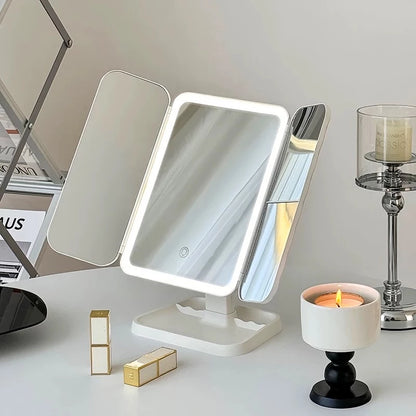 Espelho Maquiagem Aumento 2x/3x Camarim Iluminação Led Dobrável