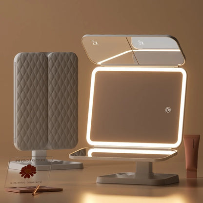 Espelho Maquiagem Aumento 2x/3x Camarim Iluminação Led Dobrável