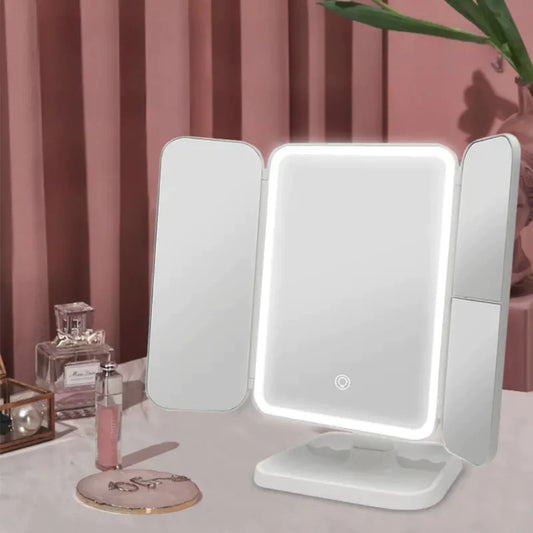 Espelho Maquiagem Aumento 2x/3x Camarim Iluminação Led Dobrável