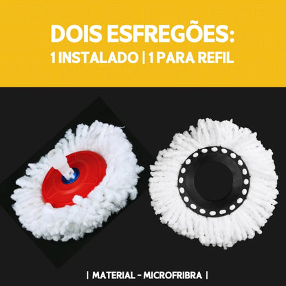 Mop Giratorio Com cabo de 140 cm Cesto Em Inox Rodinhas - Balde Centrífuga - Com 2 Refil