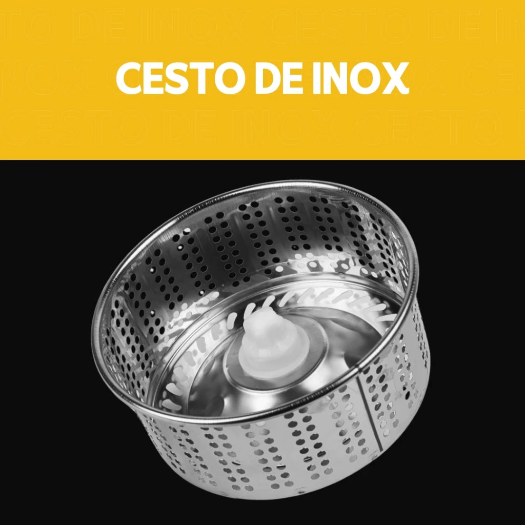 Mop Giratorio Com cabo de 140 cm Cesto Em Inox Rodinhas - Balde Centrífuga - Com 2 Refil