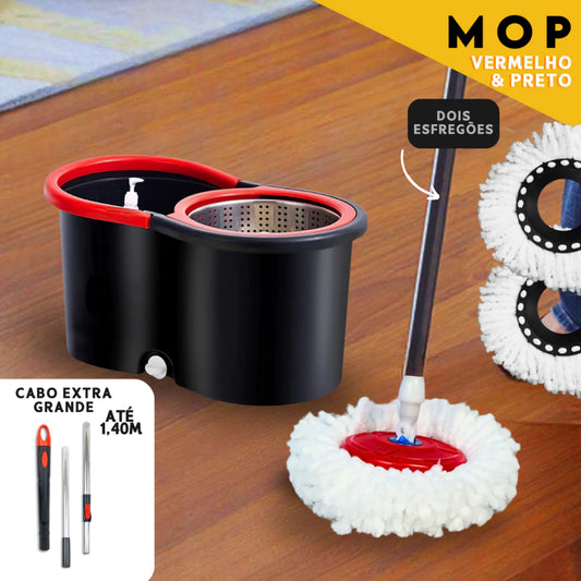 Mop Giratorio Com cabo de 140 cm Cesto Em Inox Rodinhas - Balde Centrífuga - Com 2 Refil