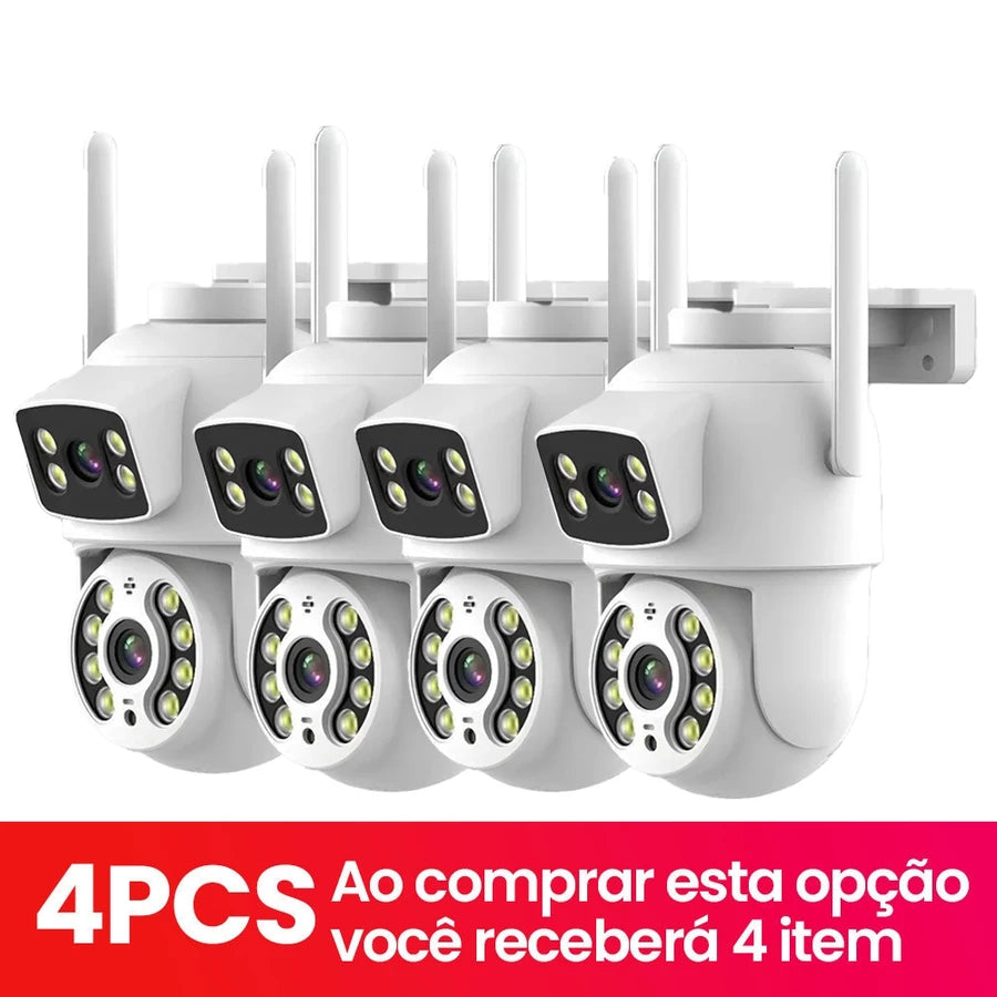 Câmera De Segurança Lente Dupla ICSEE IP66 Wi-Fi 360° Sensor Movimento Visão Noturna 2 em 1 Fixa + Giratória