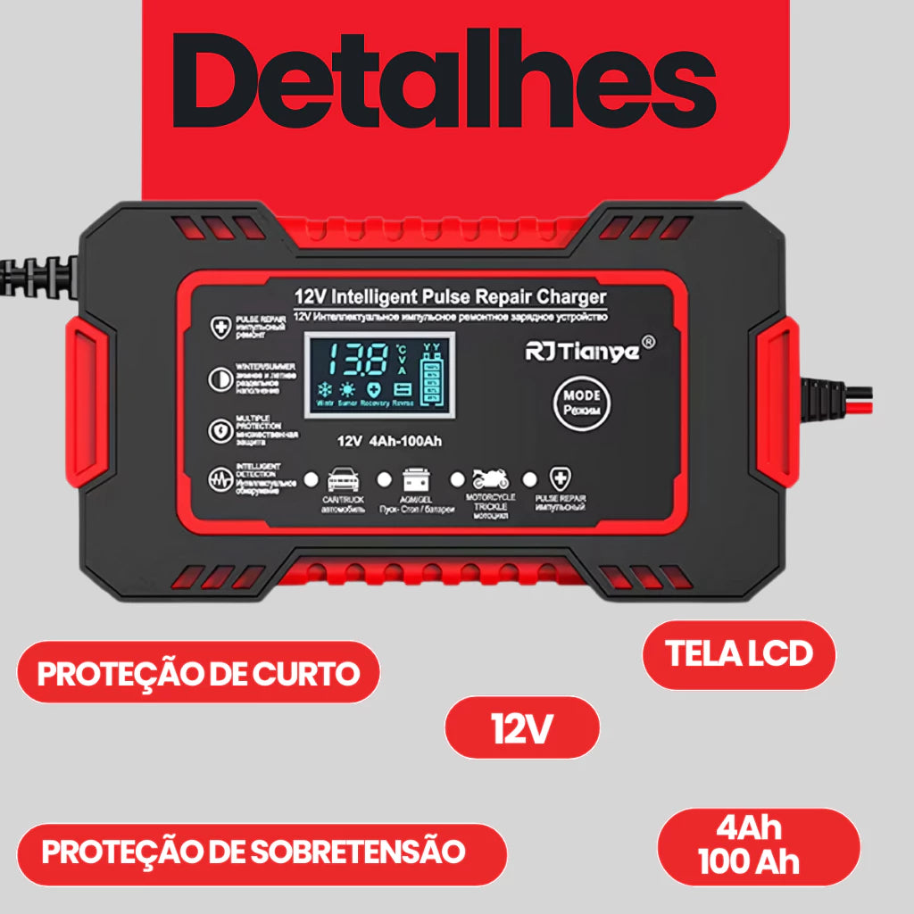 Carregador de bateria automotivo inteligente 12 V Display Digital Automático Carro Pickup Jet Ski