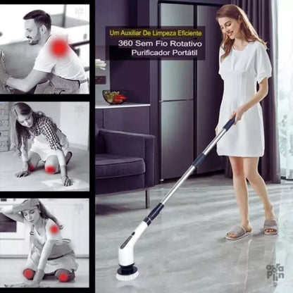Escova Esfregão De Limpeza 9 Em 1 Mop Elétrico Multiuso Recarregável Sem Fio Giratório 360 Com Cabo Alongador