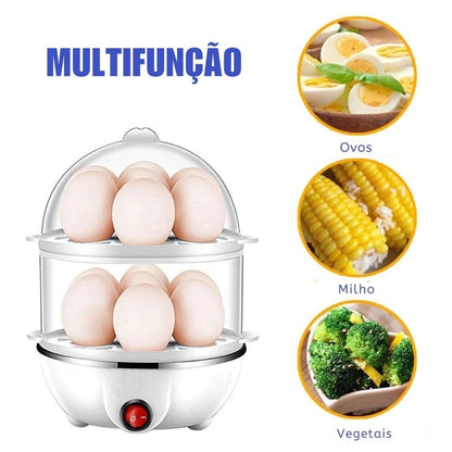 Cozedor Elétrico a Vapor Multifuncional 3 em 1 - Cozinhe Ovos, Legumes, Milho - 110v/220v